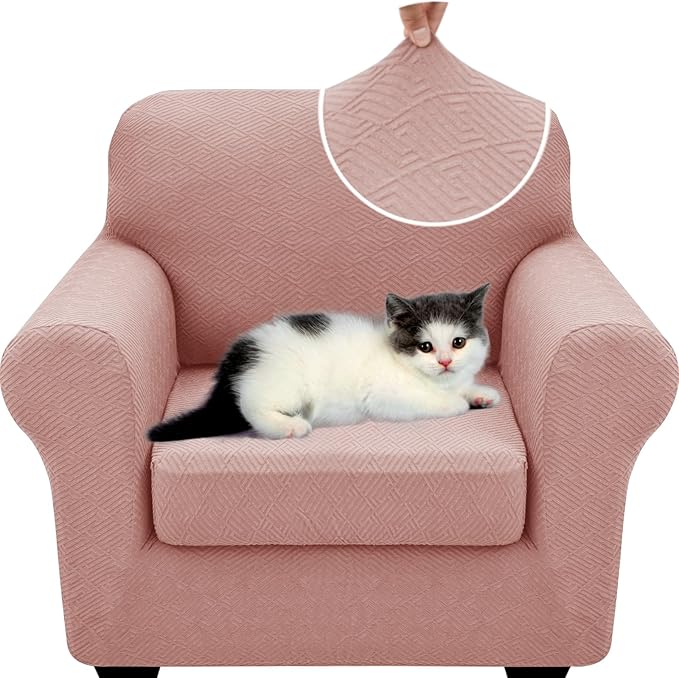 XINEAGE New 2 Pieces Chair Covers with Arms Super Stretch Chair Slipcover for Living Room Pet Dog Universal Slip Cover Anti Slip Armchair Furniture Protector (Dusty Pink), 31"-46"(1 Cushion)