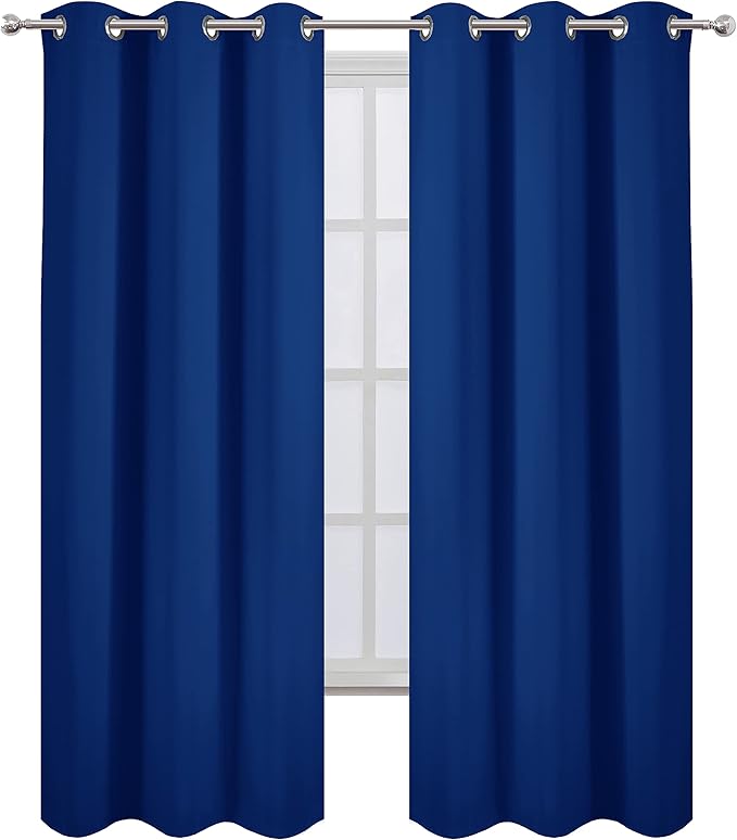 LEMOMO Blackout Curtains 38 x 84 inch/Royal Blue Curtains Set of 2 Panels/Thermal Insulated Room Darkening Bedroom Curtains