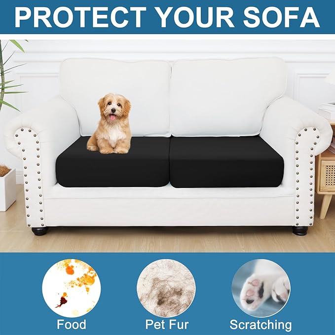 Smiry Printed Couch Cushion Covers, Stretch Soft Couch Covers for Sofa, Washable Non-Slip Sofa Slipcover Furniture Protector for Indoor and Outdoor (2 Pack, Black)