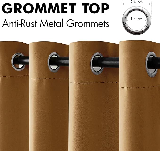 MIULEE Blackout Curtains for Bedroom Living Room Thermal Insulated Room Darkening Grommet Top Solid Light Blocking Drapery Set of 2 Window Panels 52 x 72 Inches Golden Brown