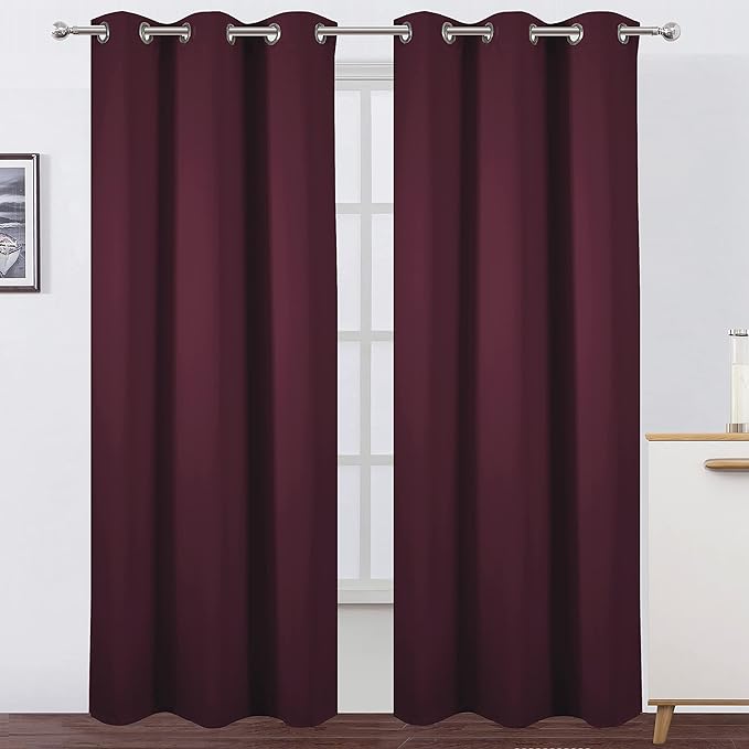 LEMOMO Burgundy Red Thermal Blackout Curtains/38 x 84 Inch/Set of 2 Panels Room Darkening Curtains for Bedroom