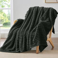 BEDELITE Twin Blanket for Couch & Bed, 300GSM Soft & Warm Fleece Blanket, Decorative and Giftable Striped Charcoal Grey Blankets for Women, Men, 60"x80"