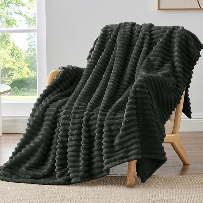 BEDELITE Twin Blanket for Couch & Bed, 300GSM Soft & Warm Fleece Blanket, Decorative and Giftable Striped Charcoal Grey Blankets for Women, Men, 60"x80"