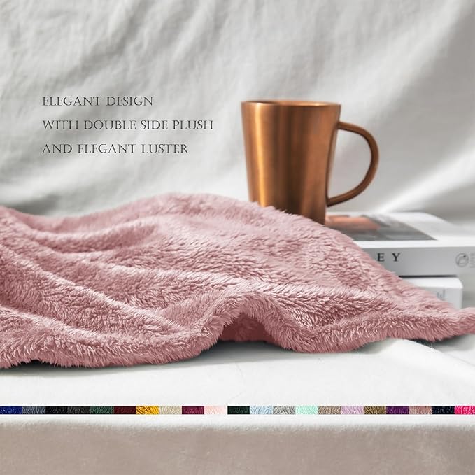 Exclusivo Mezcla Plush Fuzzy Fleece Bed Blanket King Size, Super Soft, Fluffy and Warm Blankets for Couch, Bed, All Season (Dusty Pink, 90x104 inches)