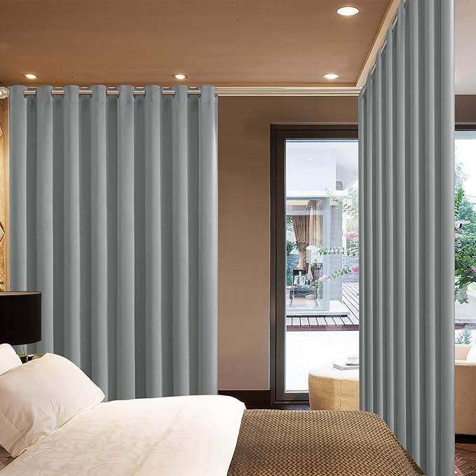 Yakamok Blackout Patio Curtains 100x96 Inches for Sliding Door Extral Wide Blackout Curtain Panels Thermal Insulated Room Divider - Grommet Top, 8' Tall by 8.3' Wide - Dove Grey