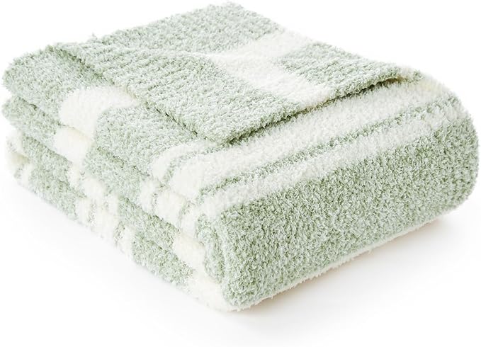 Snuggle Sac Heather Throw Blanket for Couch, Reversible Super Soft Blankets Warm Cozy Knit Fuzzy Plush Lightweight for Sofa, Bed, Camping, Picnic (Stripe Green, Throw(50"x 60"))