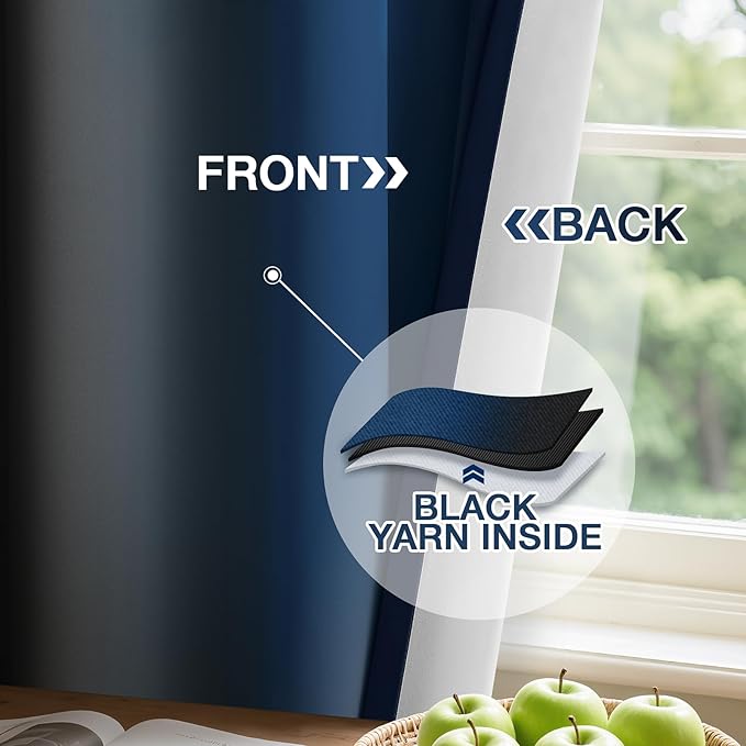 Yakamok Blackout Ombre Dark Blue and Black Curtains for Bedroom, Gradient Room Darkening Curtains, Grommet Thermal Insulated Light Blocking Window Drapes/Curtain for Living Room,52 x 63 Inch,2 Panels
