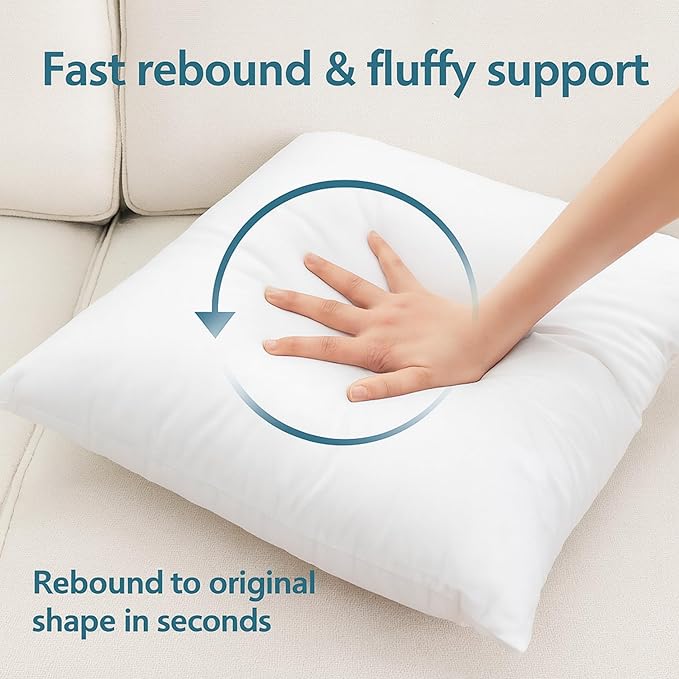 LANE LINEN 20x20 Pillow Inserts - Set of 2 Lightweight Down Alternative Square Pillows, White Throw Pillows for Bed, Decorative Pillows for Couch Bed, Firm Pillows for Living Room