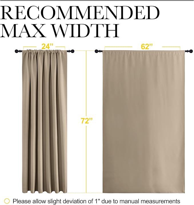 NICETOWN 2 Panels Blackout Curtains, Rod Pocket Window Curtains Room Darkning Drapes for Bedroom/Living Room, Thermal Insulated Solid Draperies for Home Office/Study, 62 by 72-Inch, Soft Taupe