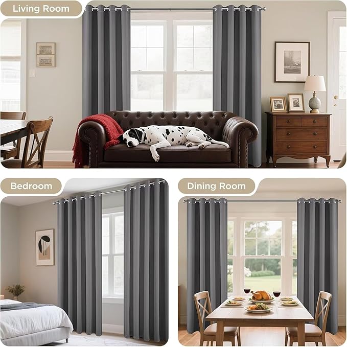 Joydeco Blackout Curtains 63 Inch Length 2 Panels Set, Thermal Insulated Long Curtains& Drapes 2 Burg, Room Darkening Grommet Drapes for Bedroom Living Room Window (Light Grey, W52 x L63 Inch)
