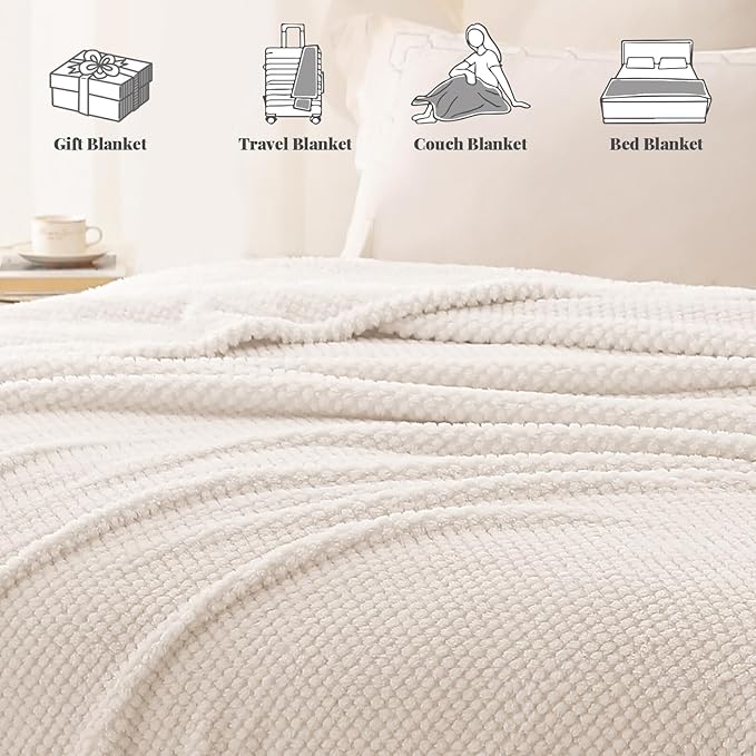 Whale Flotilla King Size Fuzzy Fleece Blanket for Bed, 90x104 Inch Fluffy Warm Soft Jacquard Blankets for All Season, Lightweight and Cozy, Ivory