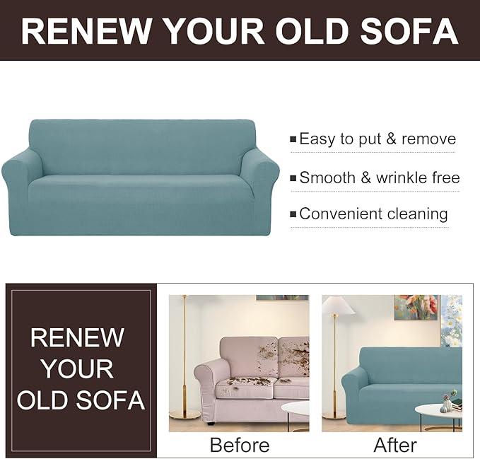 U-NICE HOME Oversized Stretch Loveseat Couch Cover Sofa Covers Washable Sofa Slipcover Furniture Protector for 2 Cushion Couch Sofa Pet Friendly, Light Blue