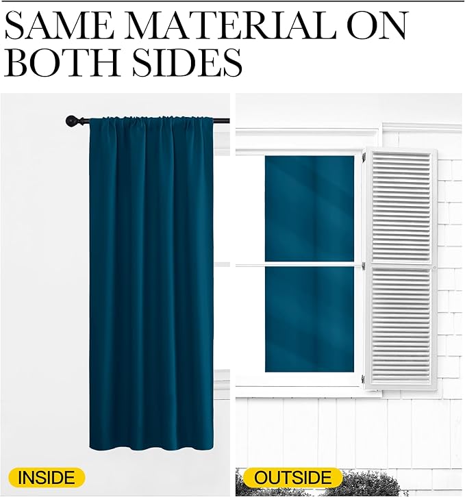 NICETOWN 2 Panels Blackout Curtains, Rod Pocket Thermal Insulated Drapess for Bedroom, Privacy Protection Easy-Care Heavy Duty Curtains for Living Room/Dining Room, W70 x L95 inches, Moroccan Blue