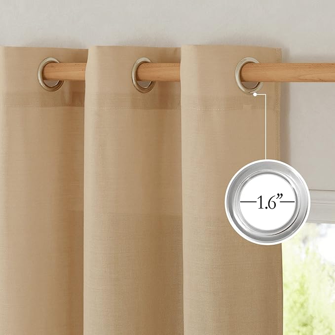 NICETOWN Flax Burlap Linen Curtains for Room Divider, Grommet Top Thick Flax Semi Sheer Vertical Drapes Privacy Assured with Light Filtering for Sliding Glass Door, W68 x L84, 2 Pieces
