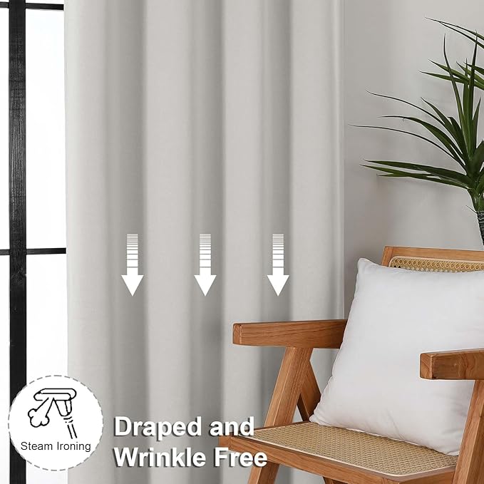 Simplebrand Ava Natural Short Blackout Curtains for Bedroom 45 Inches Long 2 Panels Set, Solid Thermal Insulated, Energy Saving Window Treatment Curtains Blackout Drapes, W40 x L45 Inch, Natural