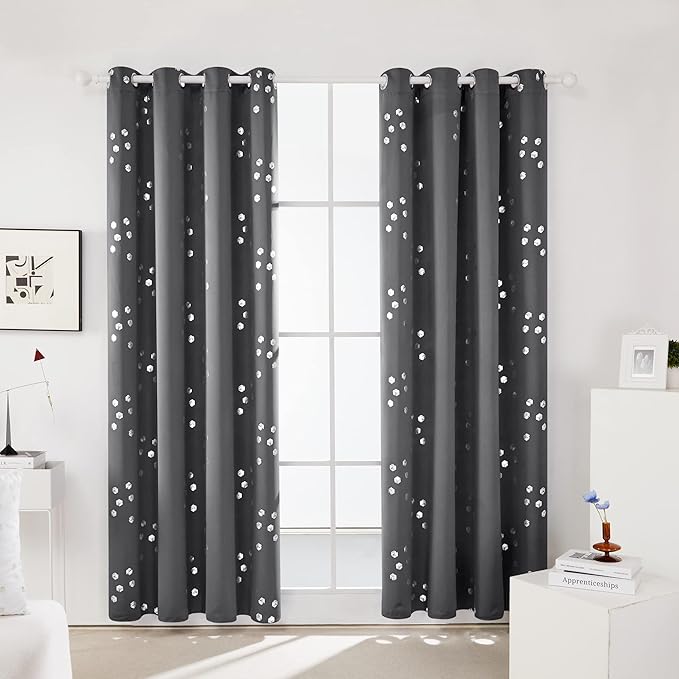 Deconovo Designer Series Silver Cubic Print Blackout Curtains for Living Room Bedroom Sliding Glass Door, Thermal Insulated Soundproof Window Drapes, Dark Grey, 52W x 95L Inch, 2 Panels
