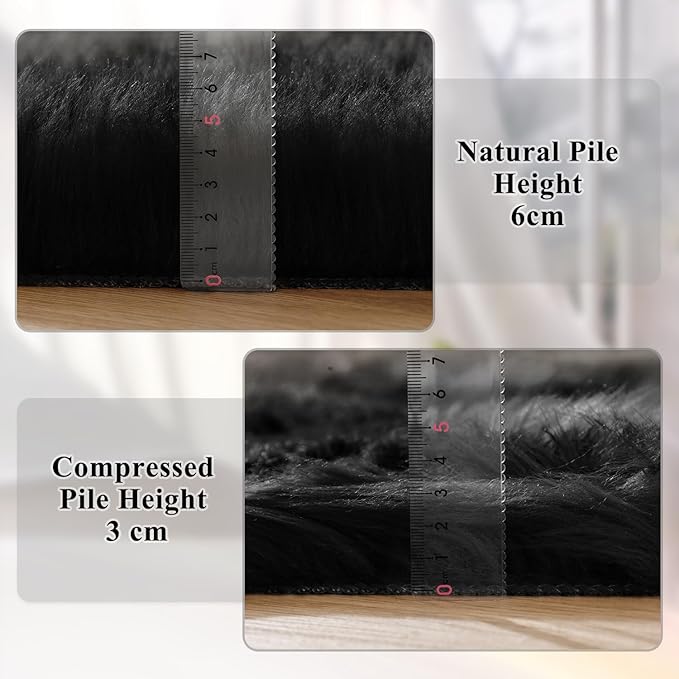 ORINOVA Black Round Rugs 6ft Fluffy Washable Faux Sheepskin Shaggy Fur Rugs for Bedroom Plush Shag Rug for Living Room Nursery Large Circle Rug