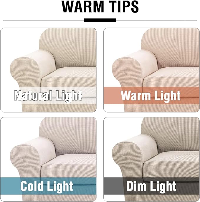 H.VERSAILTEX 2 Piece Couch Cover Stretch Stylish Chair Cover Furniture Cover/Protector Featuring Jacquard Textured Twill Fabric, High Polyester and Spandex Slipcover Machine Washable(Chair, Natural)