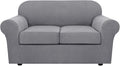 H.VERSAILTEX 3 Piece Stretch Sofa Covers for 2 Cushion Loveseat Couch Covers for Living Room Sofa Slipcovers (Base Cover Plus 2 Seat Cushion Covers) Thicker Jacquard Fabric(Medium Sofa, Dove)