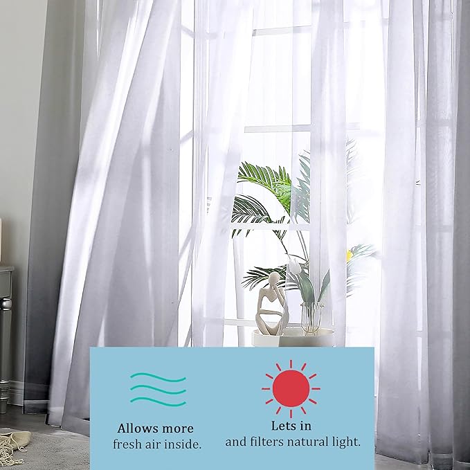 OWENIE Sheer Curtains 90 Inch Length, Elegant Grey Sheer Curtains for Bedroom, Window Voile Sheer Curtain Panels/Drapes/Treatment for Living Room, 2Pcs, Each 42" W x 90" L Inch
