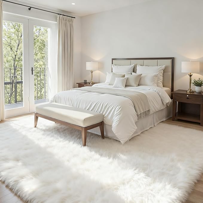 5x8 Area Rugs for Living Room: Soft Fluffy Shag White Rugs for Bedroom, Non Slip Large Fuzzy Plush Rug Indoor Floor Carpet for Nursery Kids Boys Girls Room, Dorms, Playroom, Modern Home Decor