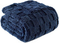 Exclusivo Mezcla Fleece Throw Blanket for Couch,Super Soft and Warm Lightweight Checkered Pattern Blankets for All Seasons, 50x60 Inches, Navy Blue