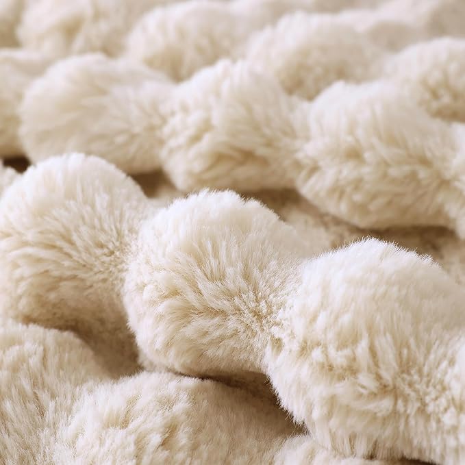 COOVA Faux Fur Throw Blanket for Couch, Cozy Soft and Fuzzy Plush Rabbit Fur Bubble Blanket for Sofa Bedroom Living Room, 60x80 Inches Light Taupe