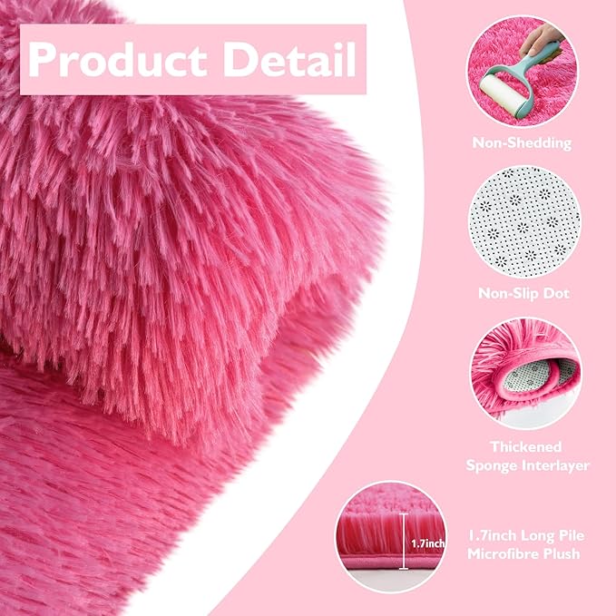 yulidayang Fluffy Round Area Rugs for Bedroom,Hot Pink 3Ft Shag Circle Area Rugs for Living Room,Non Slip Fuzzy Plush Rug for Kids Room Boys Girls Room and Dorm