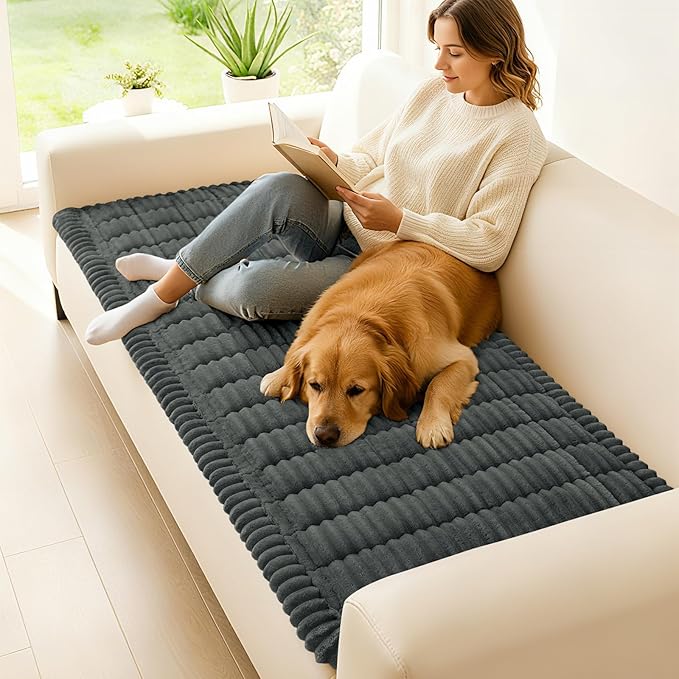 hyha Couch Covers for Dogs Washable, Non Slip Plush Dog Sofa Protectors, Fuzzy Pet Couch Covers for 3 Cushion Sofa Pet Friendly (Dark Grey, 27.6" x 59")