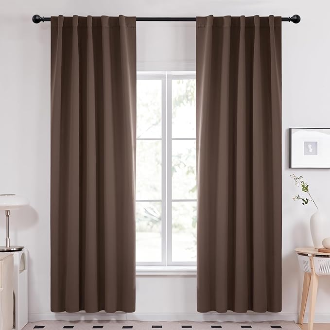 Deconovo Blackout Curtains, Thermal Insulated, W42 x L84 2 Panels, Back Tab, Machine Washable, Room-Darkening Drapes for Bedroom/Living Room Brown
