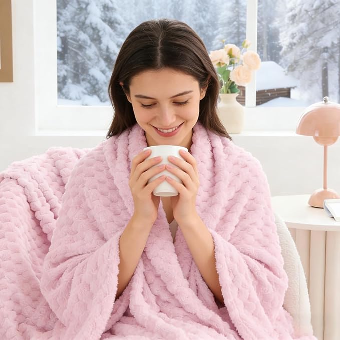 BEDELITE Fleece Blanket - 3D Jacquard Decorative Cherry Blossom Twin Blankets for Couch & Bed, Soft and Cozy Warm Plush Fluffy Blanket All Seasons Suitable, 60x80Inches