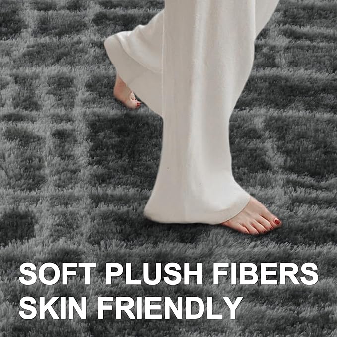 6x9 Ft Large Shag Rugs for Living Room Decor, Tie-Dyed Ultra Soft Fluffy Furry Area Rugs for Bedroom Indoor Floor, Aesthetic Carpet for Kids Home (Grey)
