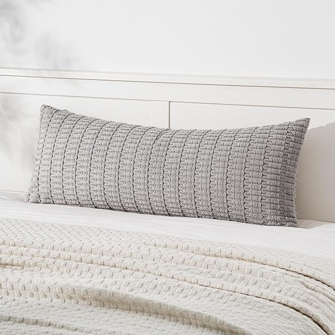 MIULEE Pack of 1 Light Grey Long Body Lumbar Decorative Throw Pillow Cover 14x36 Inch for Bed Couch Sofa Living Room Soft Boho Pillow Cover Modern Farmhouse Home Decor