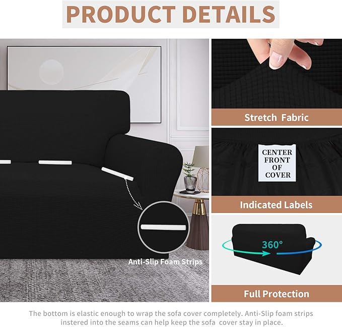Easy-Going 100% Waterproof Couch Cover, Dual Waterproof Sofa Cover, Stretch Jacquard Sofa Slipcover, Leakproof Furniture Protector for Kids, Pets, Dog and Cat (Oversized Sofa, Black)