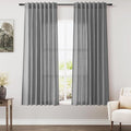 Nanspring Dark Gery Linen Curtains 63 Inches Length for Living Room Back Tab Pocket Light Filtering Semi Sheer 2 Panels Set Drapes Neutral Farmhouse Cotton Linen Textured Window Curtain 52X63 Inch