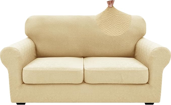XINEAGE 2026 New 3 Pieces Couch Covers for 2 Cushion Sofa Super Stretch Loveseat Slipcover Pet Dog Universal Slip Cover Anti Slip Love Seat Furniture Protector (Beige, 55"-69")
