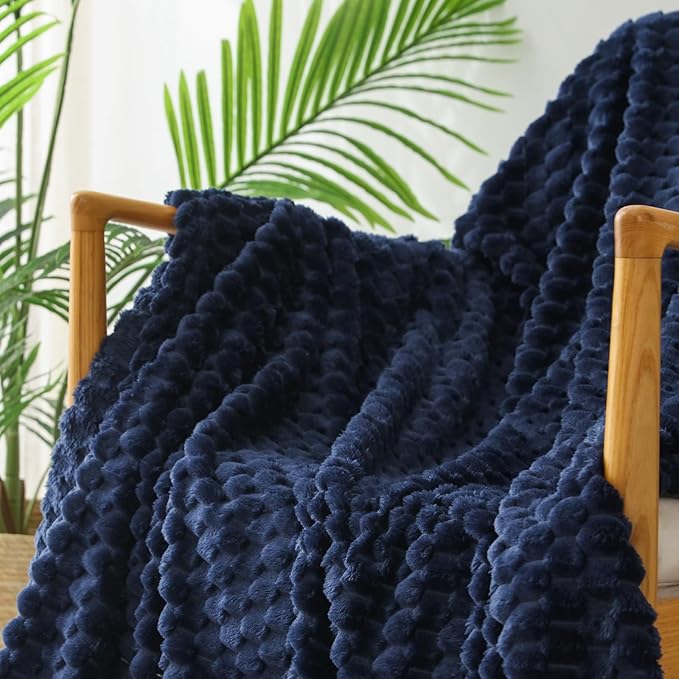 Exclusivo Mezcla Fleece Twin Blanket for Bed, Extra Large Fuzzy Navy Blue Bed Blankets, Soft Cozy Plush Sofa Throws for All Seasons, 60x80 Inches