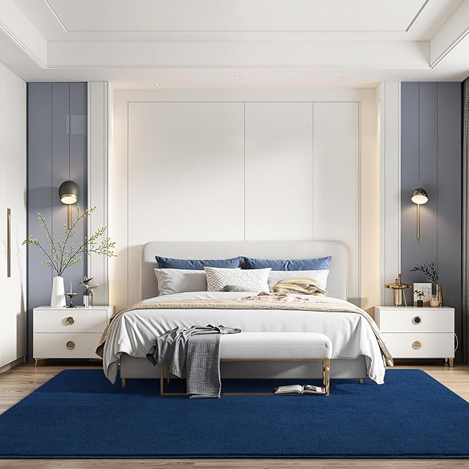 Amearea Large Modern Area Rugs for Bedroom Living Room, 6x9 Feet Navy Blue Thickened Memory Foam Rug, Fluffy Indoor Washable Rugs Non Slip Minimalist Carpet for Boys Girls Dorm Nursery Room Decor