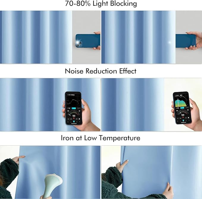 MIULEE Sky Blue Back Tab Blackout Curtains 108 Inch Long 2 Panels Set for Bedroom, Rod Pocket/Pinch Pleat Extra Long Thermal Insulated Living Room Darkening Pleated Light Blocking Drapes