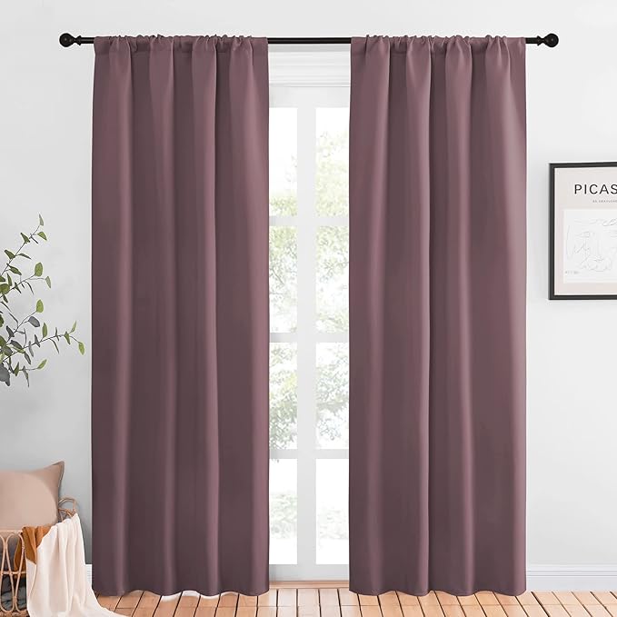 NICETOWN Blackout Curtains for Living Curtains, Window Treatment Thermal Insulated Room Darkening Drape Panels for Patio Sliding Glass Door (Dry Rose, Set of 2, 42 inches Width by 84 inches Length)