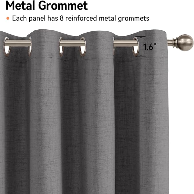 100% Blackout Shield Curtains, Dark Gray, 50''W x 108''L, 2 Panels, Grommet Top, Thermal Insulated, Full Light Blackout Curtains for Bedroom/Living Room