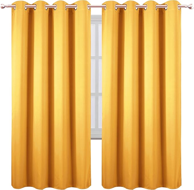 LEMOMO Yellow Thermal Blackout Curtains/52 x 72 Inch/Set of 2 Panels Room Darkening Curtains