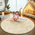 yulidayang Fluffy Round Area Rugs for Bedroom,Ivory 3'X3'Shag Circle Area Rugs for Girls Room,Non Slip Fuzzy Plush Rug for Kids Room Living Room and Dorm Home Rug