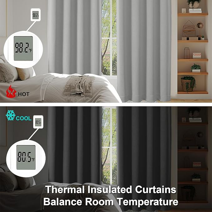Simplebrand Silver Grey Blackout Curtains for Bedroom 96 Inches Long 2 Panels, Solid Thermal Insulated, Energy Saving Living Room Window Treatment Curtains Blackout Drapes, W50 x L96 Inch, Silver Grey