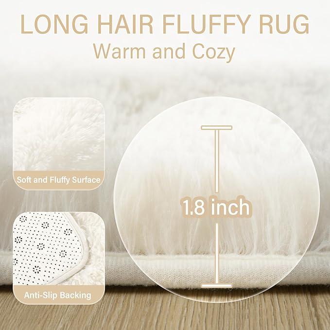 Amearea Premium Soft Area Rug 4x5.3 Feet, Cream Rugs for Living Room, Fluffy Carpet for Bedroom Nursery Playroom Teen Bedside Home Decor, Comfortable Indoor Furry Dorm Carpets, Cream
