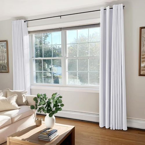 100% Blackout Shield Linen Blackout Curtains for Bedroom, Bright White Grommet Curtains for Living Room, Thermal Insulated Room Darkening Drapes for Nursery, Boho Home Decor, 50" W x 63" L, 2 Panels