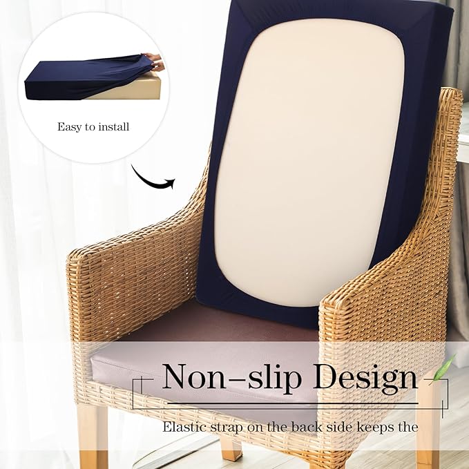 Newwiee Set of 4 Stretch Patio Cushion Covers Sofa Couch Seat Chair Slipcovers Cushion Cover Replacement Furniture Protector for Pets Washable(Navy Blue,Back Cover,Solid)