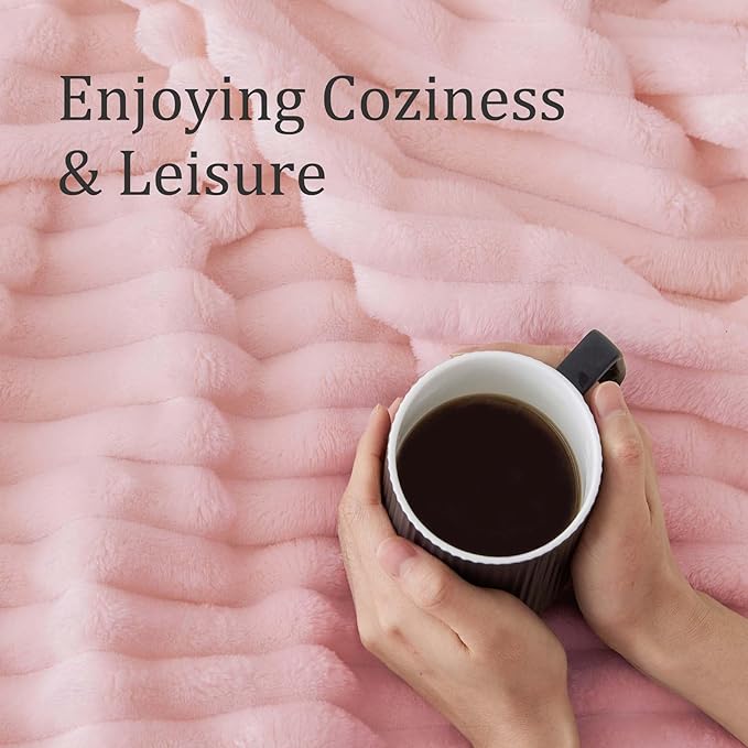 BEDELITE Full Size Blanket for Bed, 300GSM Soft & Warm Fleece Pink Blanket, Decorative and Giftable Striped Blankets for Women, Men, 84"x90"