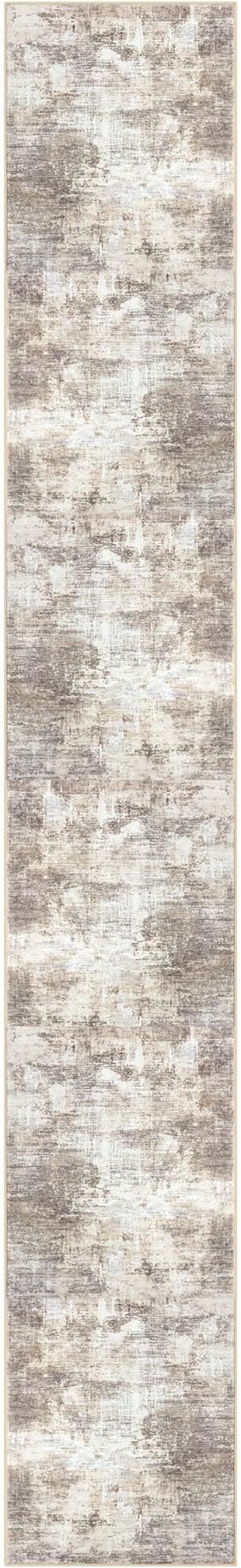 IOHOUZE Abstract Runner Rug 3x20 Ft Extra Long Washable Runners for Hallways, Non Slip Kitchen Runner Printed Faux Wool Entryway Runner Indoor, Modern Abstract Floor Carpet for Hall Stair, Beige Brown