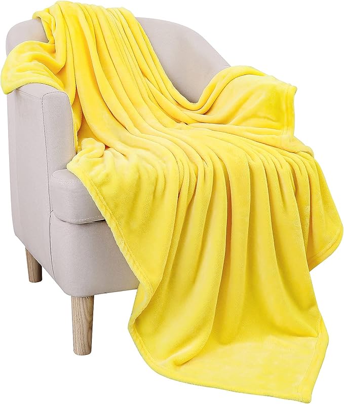 JIAHANNHA Fleece Blanket Twin Size Yellow 60 by 80 Inches Throw Blankets for Couch Sofa Bed 280GSM,Super Soft Cozy and Luxury Bed Blanket for All Season